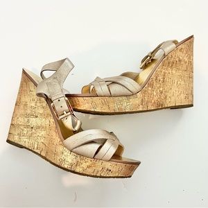 Michael Kors Gold Strappy Wedges Sz 9 NWOB